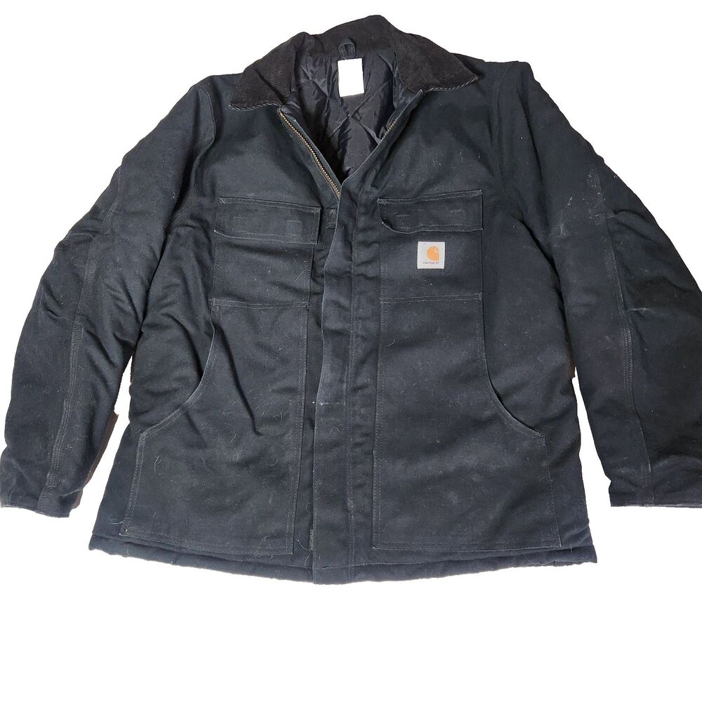 Carhartt Jacket Mens 46 Regular Black Quilted Workwear Canvas Insulated 14806